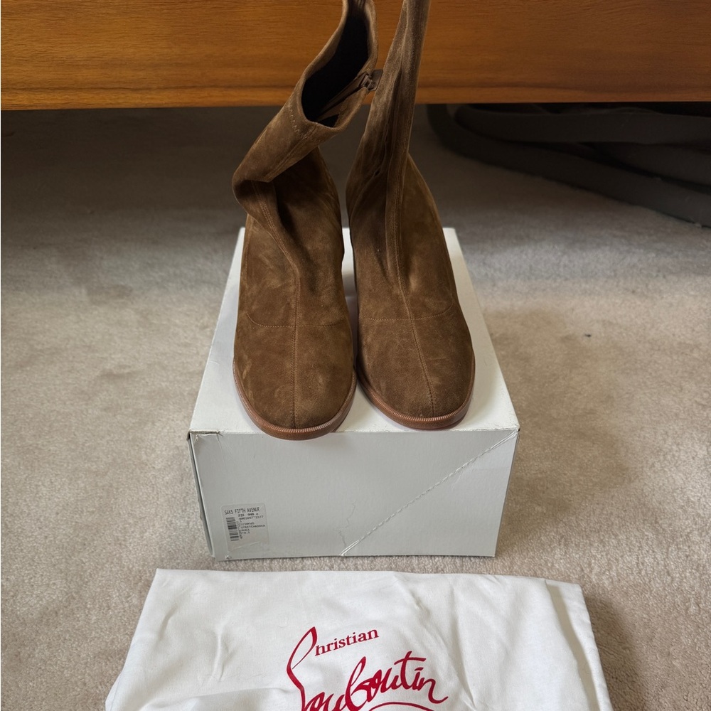 Christian Louboutin Brown Suede Mid-Calf Heeled Boots